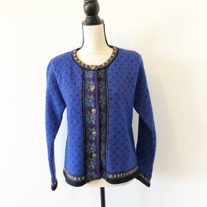 TALLY-HO Vintage Nordic Fair Isle Wool Blue Button Cardigan Sweater Size Medium